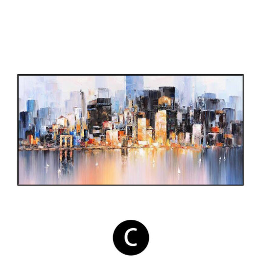 Wall Art Cityscape Oil Painting Hand Painted Decorative Modern Abstract Urban Colorful Handmade Painting For Living,27inx54in,No Frame