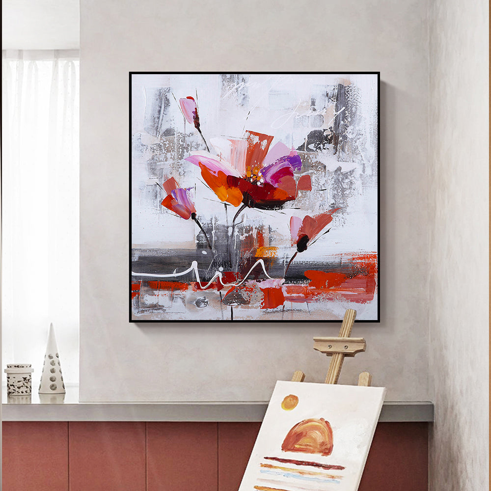 Modern Artist Hand Painted Red Flowers Oil Painting On Canvas Wall Art Picture Abstract Oil Painting