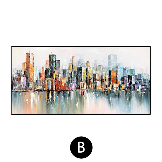 Wall Art Cityscape Oil Painting Hand Painted Decorative Modern Abstract Urban Colorful Handmade Painting For Living,27inx54in,No Frame