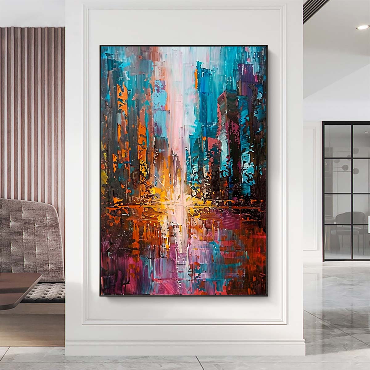 Original creation City Hand painted Oil Painting Canvas Wall Art For Home Living Room Unframed/Rolled #057