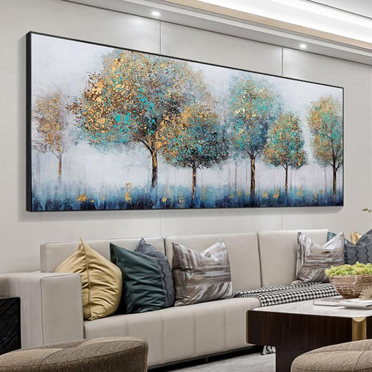 Large Handmade Abstract Landscape Oil Painting For Home Decor Hand Painted Wall Art Lucky Tree Canvas,27inx54in,No Frame