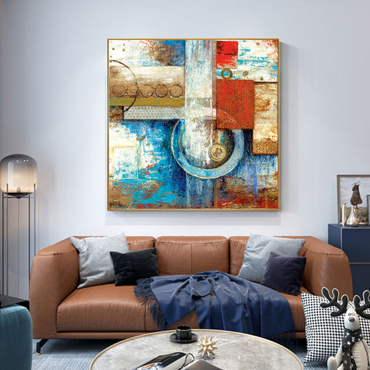 Retro Abstract Hand Painted Oil Painting Handmade Canvas Wall Art colorful Oil Painting for Living room Home,31inx31in,No Frame