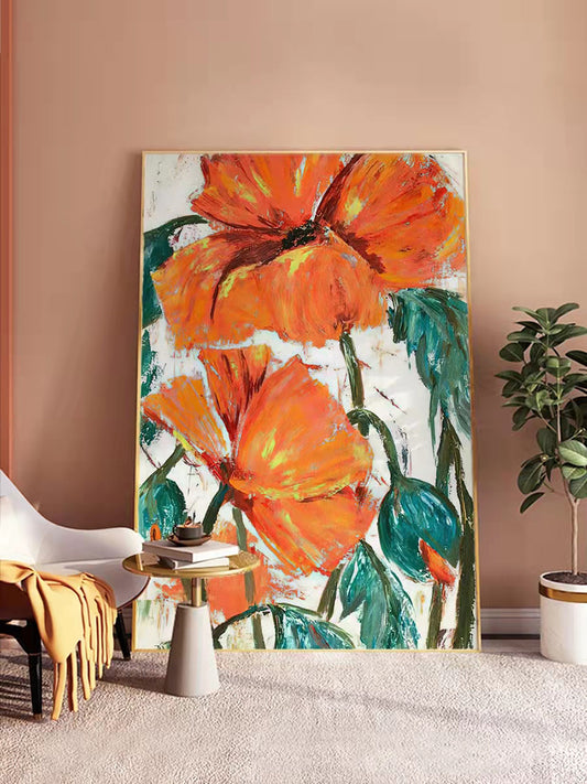 Abstract Canvas Painting Hand Painted Palette Knife Flowers Oil Painting Modern Decor Piece Unframed Floral Pictures,31inx47in,No Frame