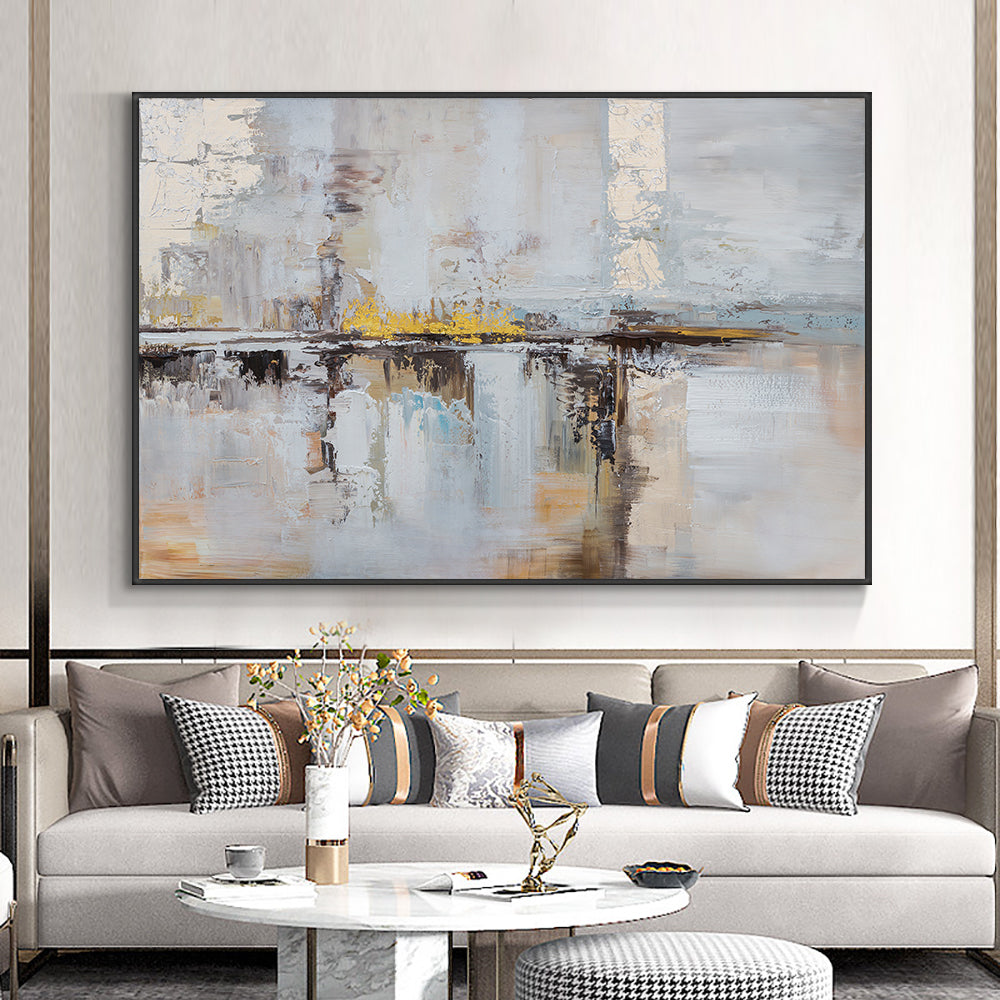 Abstract Geometric Oil Painting With Gold Foils On Canvas Hand Painted Modern Wall Art Pictures,31inx47in,No Frame