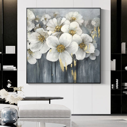 Hand painted Abstract Gold Flower Oil Painting Wall Art Handmade Nordic Simplicity Oil Painting Canvas Art,31inx31in,No Frame