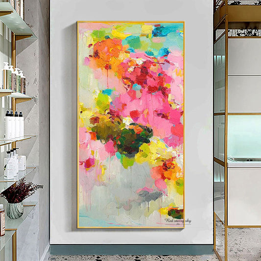 Large Wall Painting On Canvas Handmade Oil Vertical Abstract Art Decorative Pictures For Living Room Wall,27inx54in,No Frame