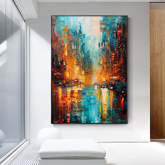 Original creation City Hand painted Oil Painting Canvas Wall Art For Home Living Room Unframed/Rolled #025