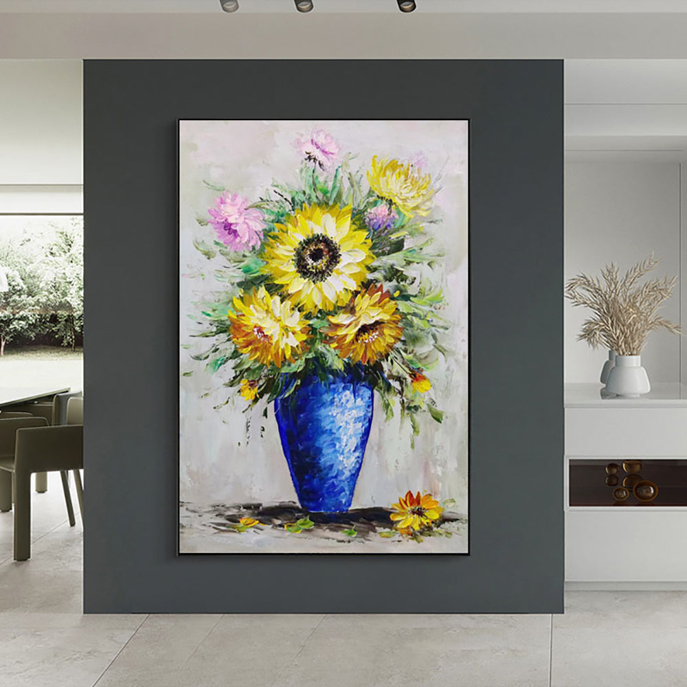 #1190Thick Texture Oil Painting Sunflower On Canvas Handmade Modern Paintings Hand Painted Artwork Picture For Living Room,31inx47in,No Frame