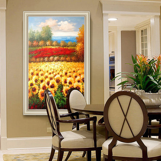Van Gogh Sunflower Painting Pastoral Households Continental Hotel Entrance Decorative Painting Large Murals Paintings Paved With27inx54in,No Frame
