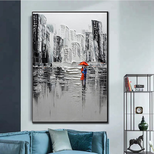 Abstract City Architecture Landscape Oil Painting On Canvas Handmade Modern Thick Oil Canvas Painting For Living Room Bedroom,31inx47in,No Frame