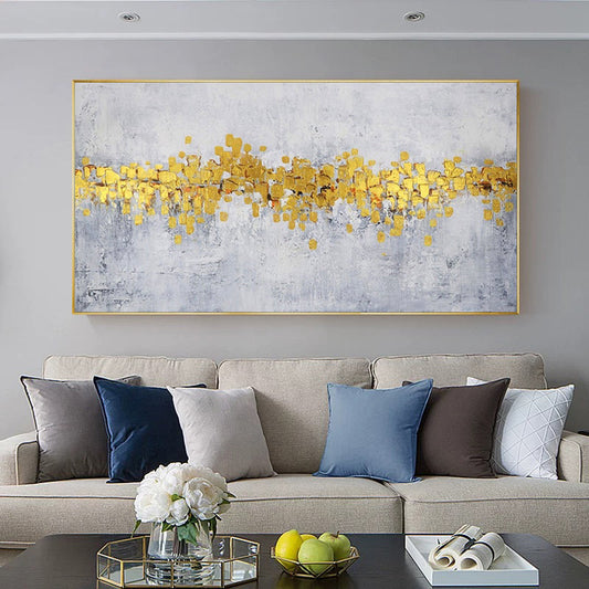 #290Abstract Canvas Art Decorative Painting Hand Painted Oil Painting for Living Room Wall Customized Golden Painting,27inx54in,No Frame