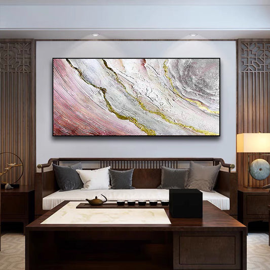 #300Hand painted Texture Oil Painting Modern Three dimensional Abstract Living Room Decoration Painting Gold Foil Hanging,27inx54in,No Frame