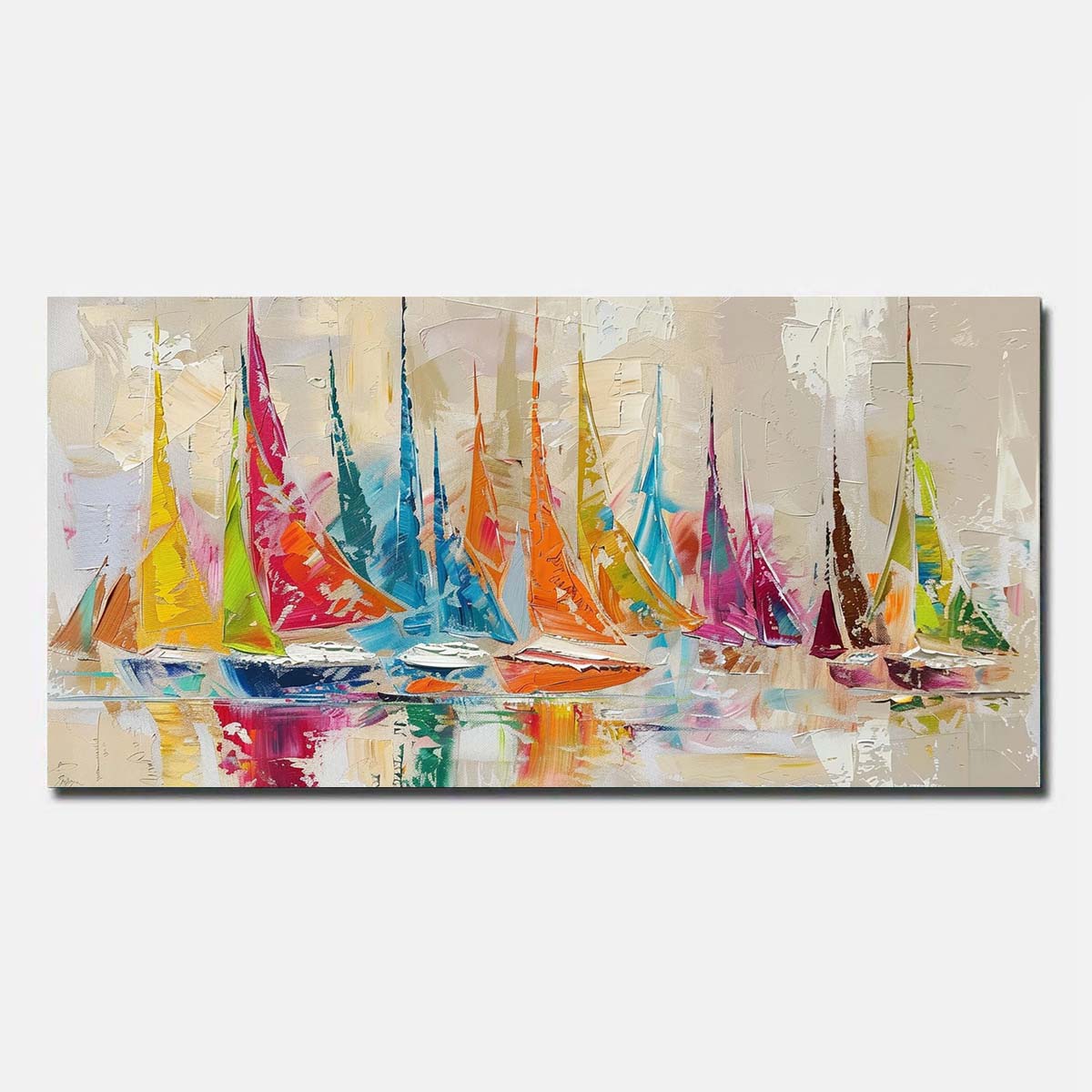 Sailing boat Hand Painted Oil Painting On Canvas Abstract Wall Art Yellow Unframed/Rolled
