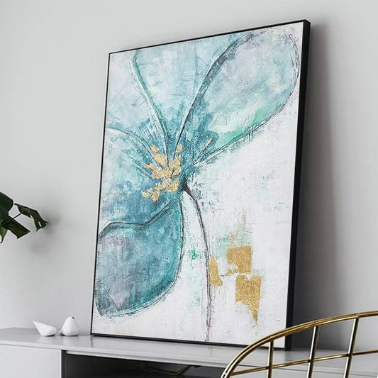 Hand painted Oil Painting Modern Flower Hanging Painting Vertical Version Dining Room Living Room Gold Foil,31inx47in,No Frame