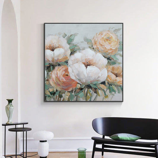 Abstract Textured White Pink Flowers Oil Painting  Handpainted On Canvas Modern Plant Wall Art Pictures,31inx31in,No Frame