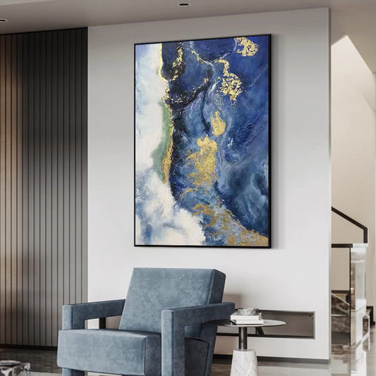Entrance Decorative Painting Light Luxury Style Large Floor Background Wall Living Room Painting Blue Abstract,31inx47in,No Frame