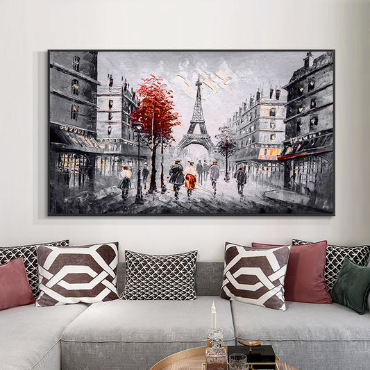 Abstract  Handmade People Walking In The Street Oil Painting On Canvas Modern City Building Tower,27inx54in,No Frame