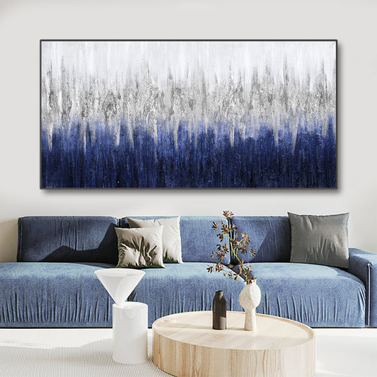 Handmade Abstract Blue Grey Texture Oil Painting On Canvas Modern Landscape Wall Art For Living room,27inx54in,No Frame