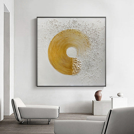 Extra Large Golden Circle Oil Painting Handmade Abstract Original Modern Textured Annular Acrylic Painting Living Room