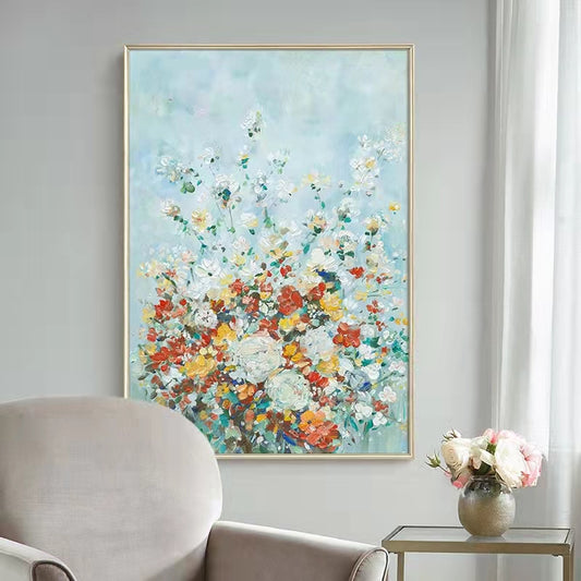 Pure Hand painted Oil Painting Abstract Flower Hanging Painting Decorative Painting Large Restaurant Dining Room Mural For Living Room,31inx47in,No Frame