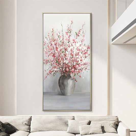 Japanese Room Decorative Paintings Hand Painted 3D Abstract Flower Oil Painting Simple Vertical Oil Painting Bedroom,27inx54in,No Frame