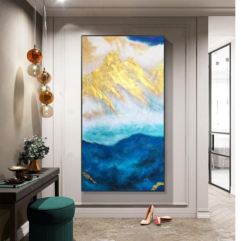 Pure Hand Painted Abstract Oil Painting Living Room Gold Foil Modern Decorative Painting Corridor Aisle Large,27inx54in,No Frame