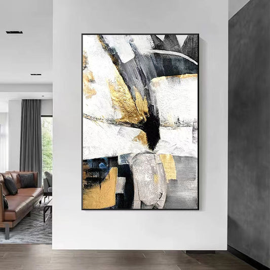 Black White Abstract Hand painted Oil Painting Living Room Aisle Decoration Painting Sofa Background Wall Hanging,31inx47in,No Frame