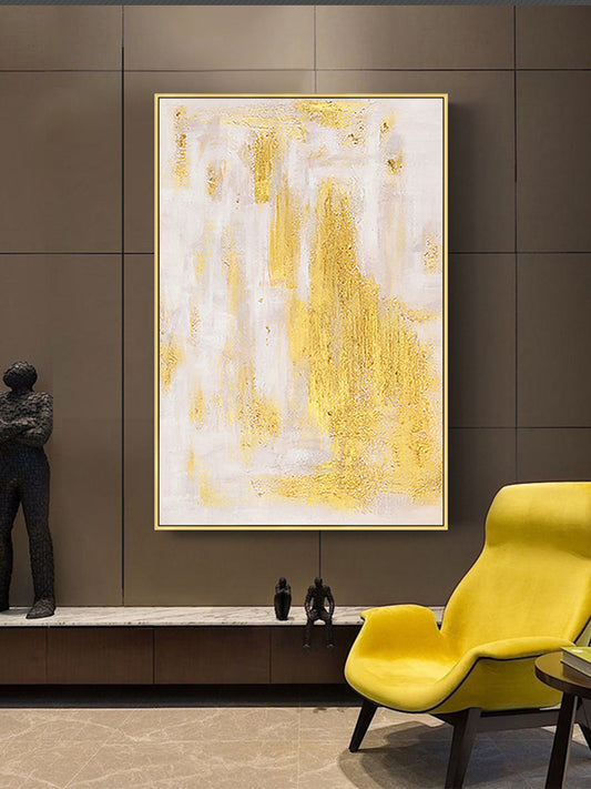 Abstract Painting Canvas Art With Golden Color Hand Painted Thick Texture Oil Painting Modern Simple Art,27inx54in,No Frame