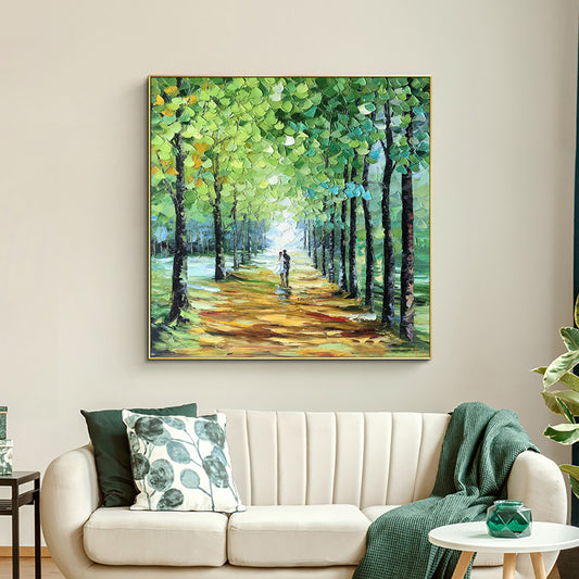 Modern Hand Painted Knife Oil Painting Green Tree Thick Texture Oil Painting Landscape Canvas Wall Art