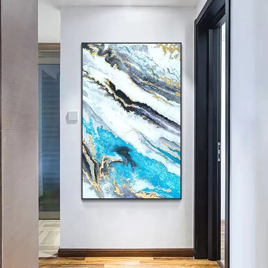 Hand painted Oil Painting Corridor French Light Luxury Hanging Abstract Painting Gold Foil Living Room Decoration,31inx47in,No Frame