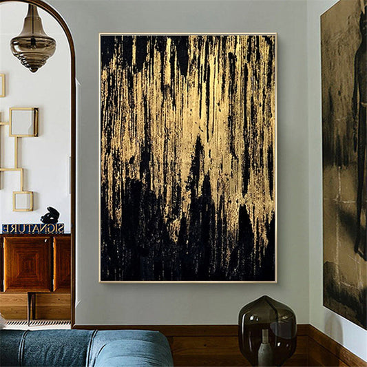 Handmade Abstract Canvas Painting Black Gold Oil Painting Picture Modern Wall Art Home Decor Abstract Art,31inx47in,No Frame
