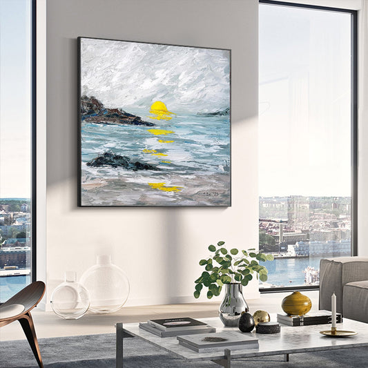 3D Hand Painted Abstract Oil Painting Landscape Painting On Canvas Handmade Sunrise For Modern Home Decorative,31inx31in,No Frame