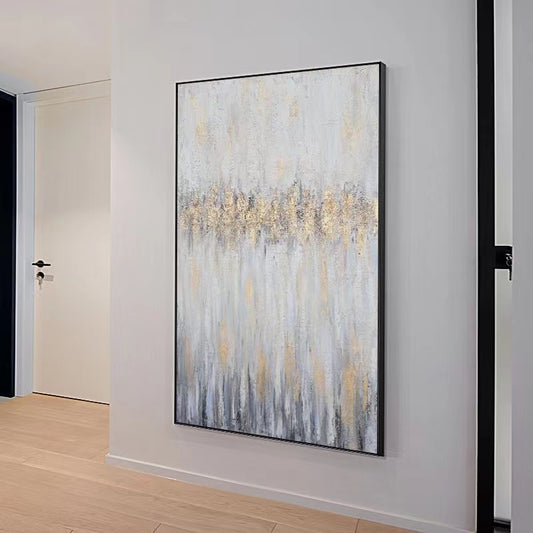 Pure Hand Painting Modern Abstract Gold Foil Corridor Aisle Decoration Painting Living Room Background Wall Canvas,31inx47in,No Frame