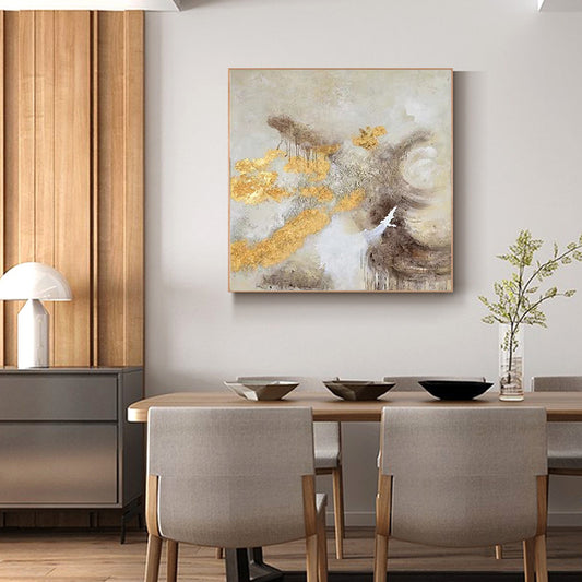 Hand Painted Oil Painting Aisle Decorative Painting Abstract Gold Foil Living Room Sofa Background Wall,31inx31in,No Frame