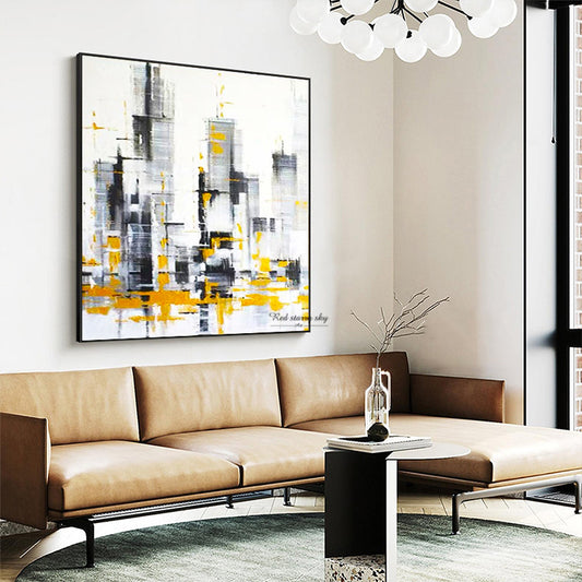 Pure Hand painted Decorative Painting City Scenery Entrance Living Room Bedroom Modern Canvas Painting,31inx31in,No Frame