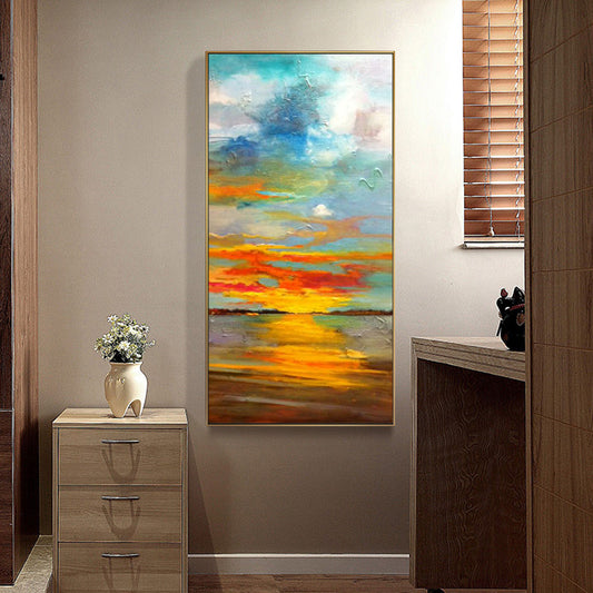 Modern Abstract Sunrise Landscape Plan Entrance Hallway Corridor Decorative Painting hand-painted Oil Paintings Minimalist Wall27inx54in,No Frame