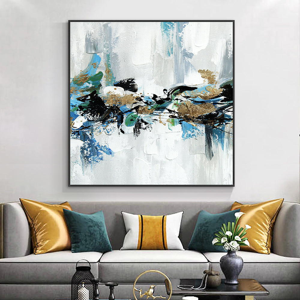 Abstract Thick Knife Textured Oil Painting With Foil Handmade On Canvas Modern Decorative Wall Art,31inx31in,No Frame