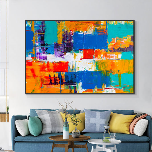 Abstract Colorful Oil Painting  Hand Painted On Cotton Canvas Modern Landscape Wall Art For Living Room,31inx47in,No Frame