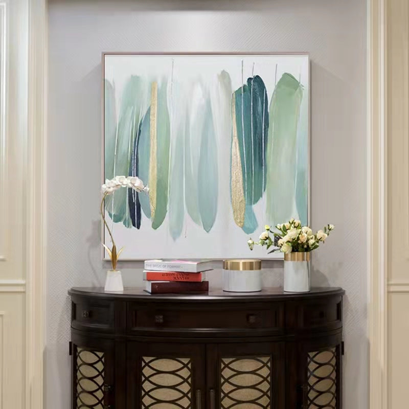 Pure HandPainted Oil Painting Modern Abstract Painting Restaurant Light Luxury Decorative Painting Green Square Hanging Painting,31inx31in,No Frame