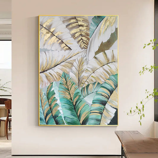Handpainted Oil Painting On Canvas Leaf Home Wall Art Canvas New Arrival Flower Painting Modern,31inx47in,No Frame