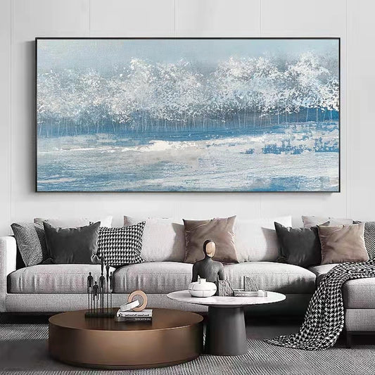 Snow Scene Living Room Decorative Painting Modern Landscape Handpainted Oil Painting Sofa Background Wall Study Hanging,27inx54in,No Frame