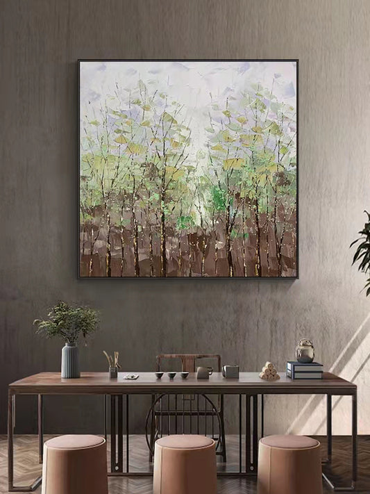 Original Hand Painted   Modern Abstract Green Landscape Oil Painting on Canvas Texture Knife Green ,31inx31in,No Frame