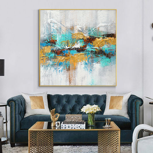 #180 Hand Painted Abstract Oil Painting Multicolored Landscape Art Picture On Canvas For Home Decor Abstract,31inx31in,No Frame