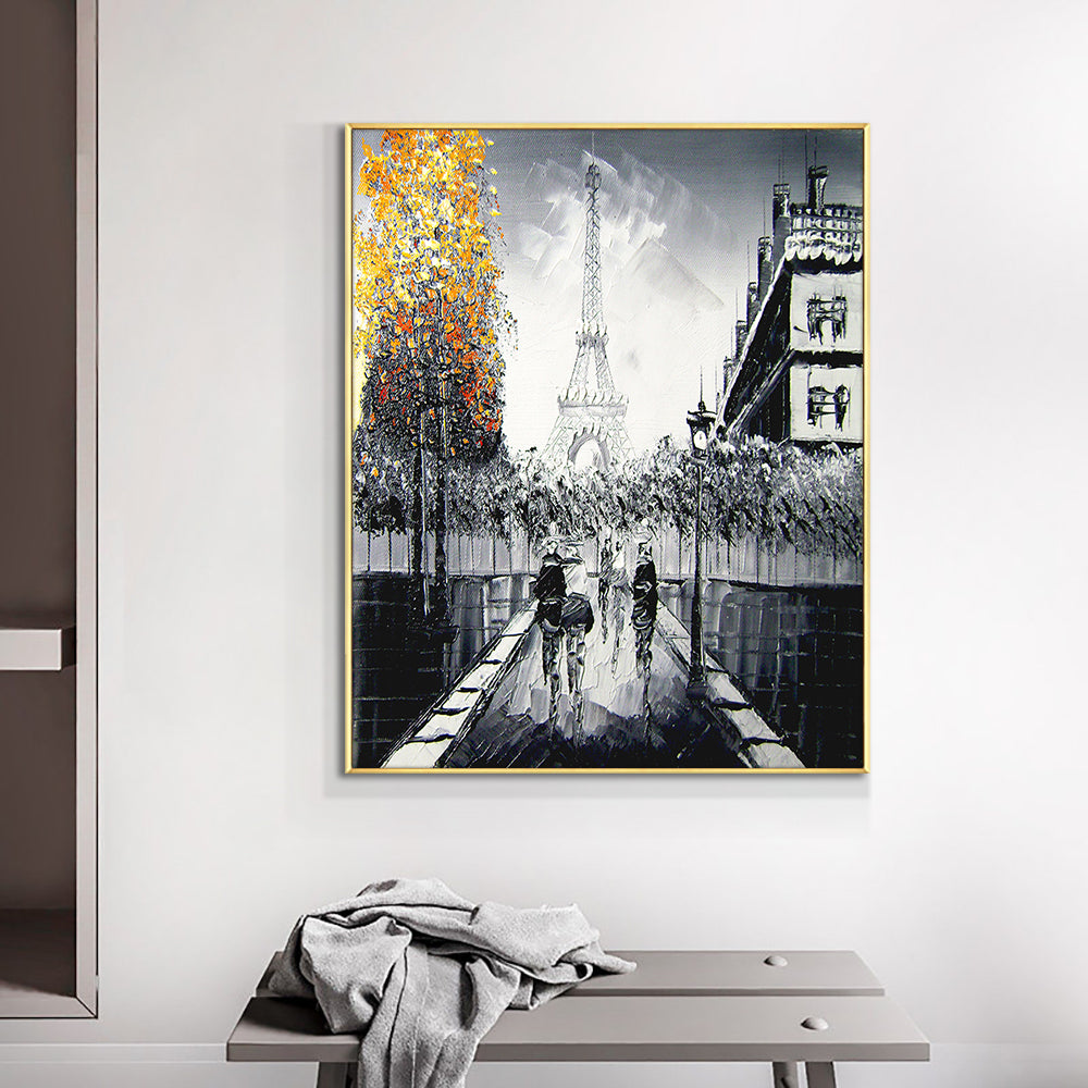 Abstract People Under The Iron Tower Hand Painted Oil Painting On Canvas Abstract Figure Painting For Living Room ,31inx47in,No Frame