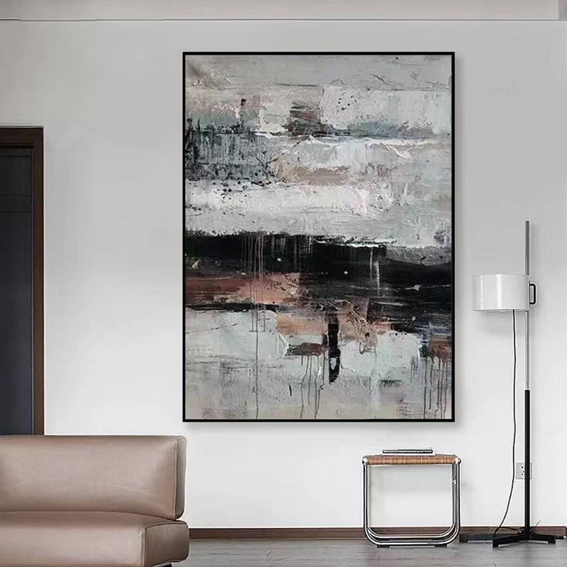 Handpainted Abstract Oil Painting Gray Brown Living Room Sofa Background Wall Decoration Painting Large Vertical Canvas,31inx47in,No Frame