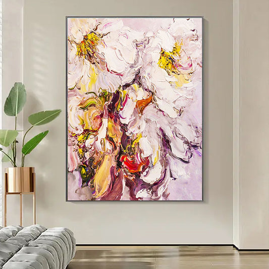 Unframe Wall Art  Hand Painted Oil Painting On Canvas Abstract Flower Paintings,31inx47in,No Framed
