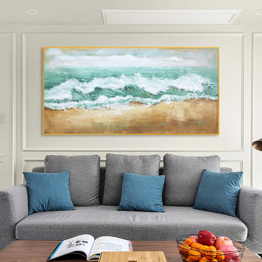 #270Hand painted Oil Painting Landscape Painting Beach Sea Waves Modern Minimalist Decorative Painting Living Room Hanging,27inx54in,No Frame