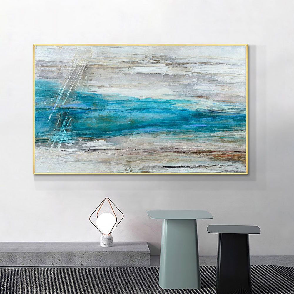 Abstract Blue Sea Pictures Hand Painted Oil Painting On Canvas Unframed Handmade Wall Art For Bedroom,27inx54in,No Frame