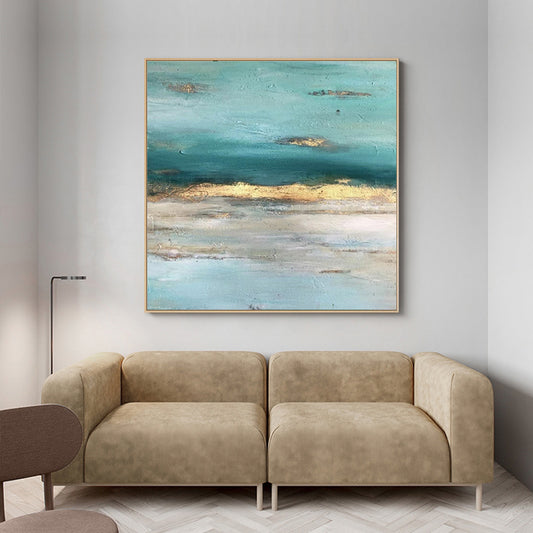 Gold Foil Hand Painted Oil Painting Modern Minimalist Abstract Decorative Painting Living Room Dining Room Hanging,31inx31in,No Frame