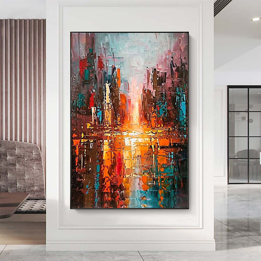 Original creation City Hand painted Oil Painting Canvas Wall Art For Home Living Room Unframed/Rolled #024